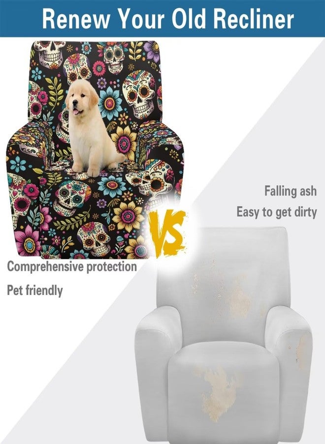Tnasranmo Skull Print Slipcovers for Recliners 4pc Elastic Recliner Chair Covers Sofa Couch Cover Washable Furniture Protector for Pet Kids Easy to Clean - Image 5